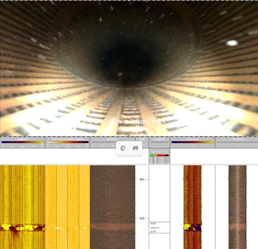 Screen join observed with camera and televiewer imagery